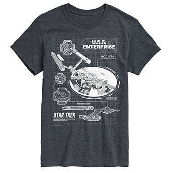 Big & Tall Star Trek U.S.S. Enterprise NCC-1701 Diagram Short Sleeve Graphic T-Shirt