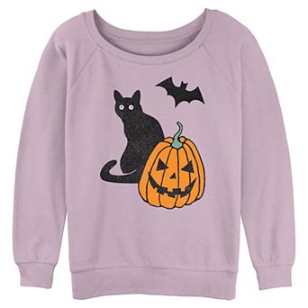 Juniors' Halloween Spooky Season Cat, Pumpkin & Bat Graphic Pullover
