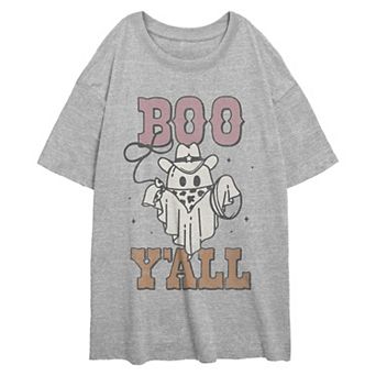 Juniors' Boo Y'all Halloween Cowboy Ghost Oversized Graphic Tee
