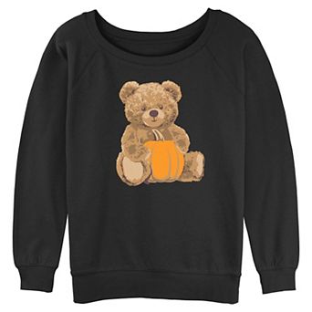 Juniors' Halloween Teddy Bear with Pumpkin Graphic Pullover