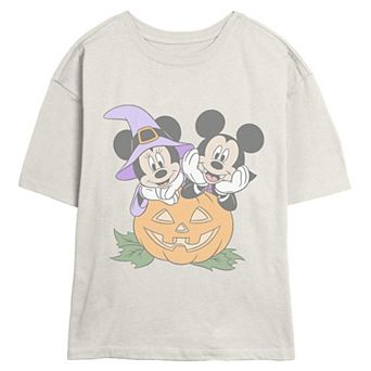 Juniors' Disney's Mickey & Minnie Mouse Halloween Costumes with Jack-O-Lantern Skimmer Graphic Tee