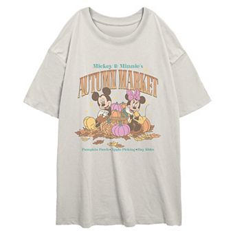 Juniors' Disney's Mickey & Minnie Mouse Autumn Market Oversized Graphic Tee