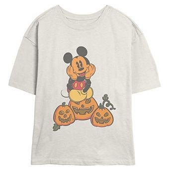 Juniors' Disney's Mickey Mouse with Jack-O-Lanterns Skimmer Graphic Tee