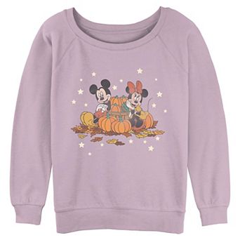 Juniors' Disney's Mickey & Minnie Mouse Fall Pumpkins Scene Graphic Pullover