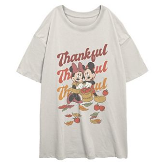 Juniors' Disney's Mickey & Minnie Mouse Thankful Fall Basket Oversized Graphic Tee