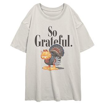 Juniors' Garfield So Grateful Thanksgiving Turkey Oversized Graphic Tee