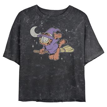 Juniors' Garfield Halloween Witch Costume Cropped Graphic Tee