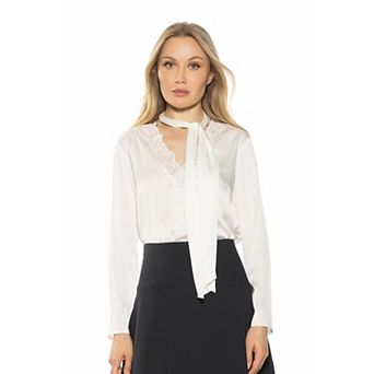 Women's ALEXIA ADMOR Silky Lace Combo Blouse With Scarf Detail