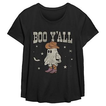Plus Size Boo Y'all Halloween Cowboy Ghost Flowy Graphic Tee
