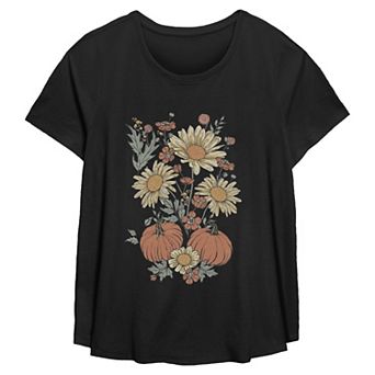 Plus Size Autumn Pumpkin & Florals Flowy Graphic Tee