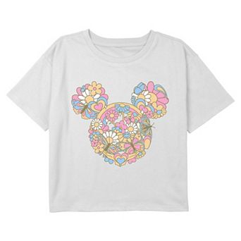 Girls 6-16 Disney's Mickey Mouse Flowers & Butterflies Boxy Cropped Graphic Tee