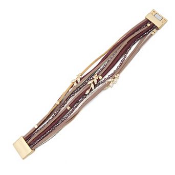 lonna & lilly Gold Tone Multi Row Leather Flower Wrap Bracelet