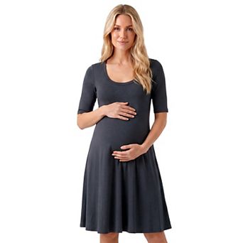 Maternity 24Seven Comfort Apparel Scoop Neck Elbow Sleeve Skater Dress