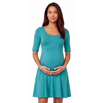 Maternity 24Seven Comfort Apparel Scoop Neck Elbow Sleeve Skater Dress