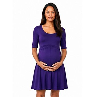 Maternity 24Seven Comfort Apparel Scoop Neck Elbow Sleeve Skater Dress