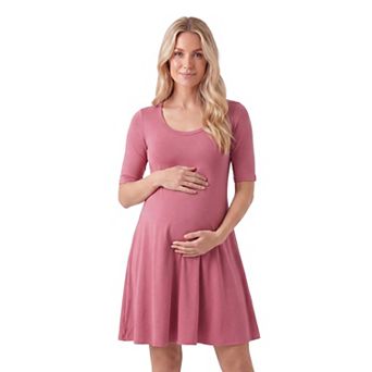 Maternity 24Seven Comfort Apparel Scoop Neck Elbow Sleeve Skater Dress