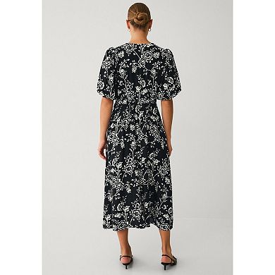 Ellos Plus Size V Neck Midi Dress With Short Sleeves