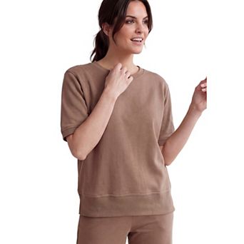 Ellos Plus Size Studio Short Sleeve French Terry Crewneck