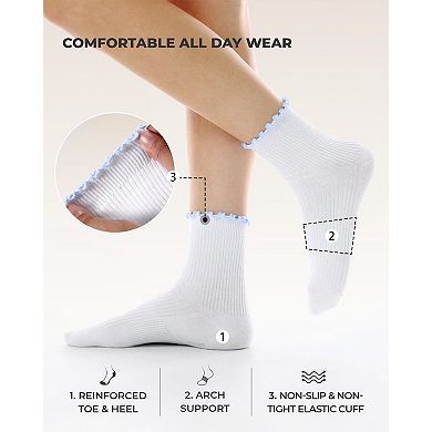 Womens Soft Breathable Ruffle Ankle Crew Socks Cute Frilly Comfortable