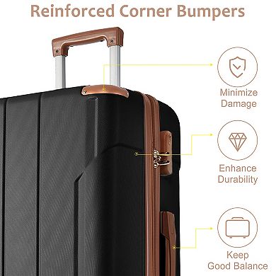 Luggage Sets 3 PCS Hard shell ABS Durable Suitcases with Double Spinner Wheels 20/24/28"