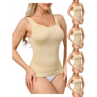 5 Packs Womens Ribbed Tank Tops Square Neck Shapewear Tummy Control Compression Camisole Bodyshaper