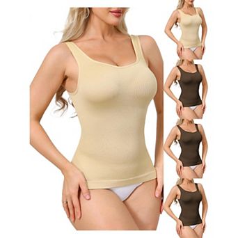 5 Packs Womens Ribbed Tank Tops Square Neck Shapewear Tummy Control Compression Camisole Bodyshaper