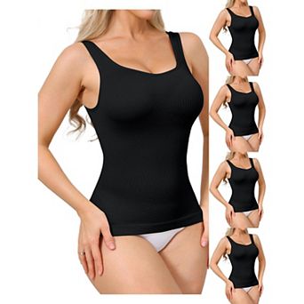 5 Packs Womens Ribbed Tank Tops Square Neck Shapewear Tummy Control Compression Camisole Bodyshaper