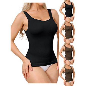 5 Packs Womens Ribbed Tank Tops Square Neck Shapewear Tummy Control Compression Camisole Bodyshaper