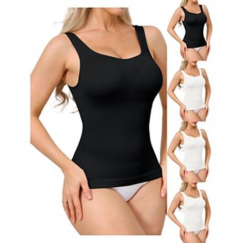 5 Packs Womens Ribbed Tank Tops Square Neck Shapewear Tummy Control Compression Camisole Bodyshaper