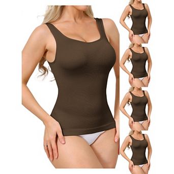 5 Packs Womens Ribbed Tank Tops Square Neck Shapewear Tummy Control Compression Camisole Bodyshaper