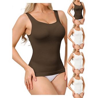 5 Packs Womens Ribbed Tank Tops Square Neck Shapewear Tummy Control Compression Camisole Bodyshaper