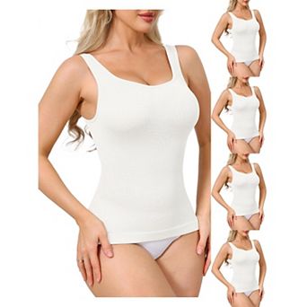 5 Packs Womens Ribbed Tank Tops Square Neck Shapewear Tummy Control Compression Camisole Bodyshaper