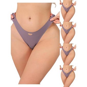 5 Packs Women's Seamless Underwear No Show Ice Silk Low Rise Bikini Cute Heart Cutout Briefs