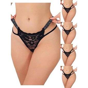 5 Packs Women's Low Waist Shiny Tangas Letter Prints Lace Underwear Thong