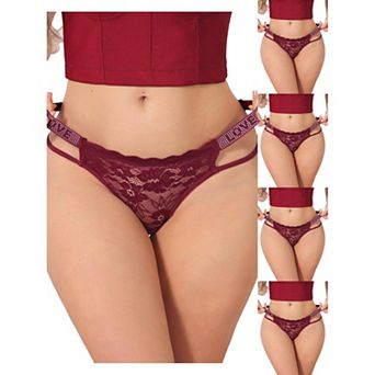 5 Packs Women's Low Waist Shiny Tangas Letter Prints Lace Underwear Thong