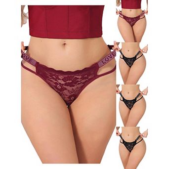 5 Packs Women's Low Waist Shiny Tangas Letter Prints Lace Underwear Thong
