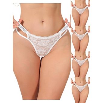 5 Packs Women's Low Waist Shiny Tangas Letter Prints Lace Underwear Thong