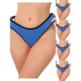 5 Packs Women's Low Waisted Ribbed Thongs Softan Breathable Contrast Color Trim Underwear Panties