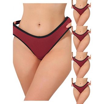 5 Packs Women's Low Waisted Ribbed Thongs Softan Breathable Contrast Color Trim Underwear Panties