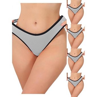 5 Packs Women's Low Waisted Ribbed Thongs Softan Breathable Contrast Color Trim Underwear Panties