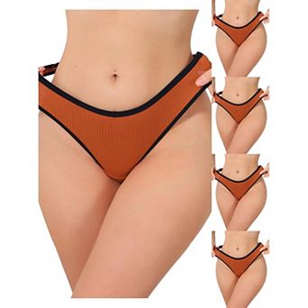 5 Packs Women's Low Waisted Ribbed Thongs Softan Breathable Contrast Color Trim Underwear Panties