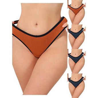 5 Packs Women's Low Waisted Ribbed Thongs Softan Breathable Contrast Color Trim Underwear Panties