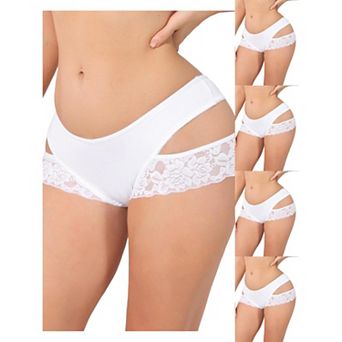 5 Packs Women's Wide Lace Trim Thong V-Cut Ice Silk Mid Rise T-Back Seamless Underwear