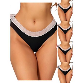 5 Packs Women's Low-Rise Ice Silk Panties Lace Trim Lingerie No Trace Underwear Breathable Intimates