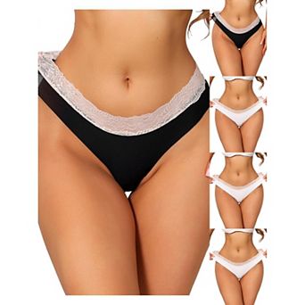 5 Packs Women's Low-Rise Ice Silk Panties Lace Trim Lingerie No Trace Underwear Breathable Intimates