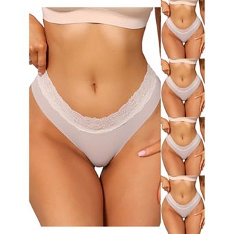 5 Packs Women's Low-Rise Ice Silk Panties Lace Trim Lingerie No Trace Underwear Breathable Intimates