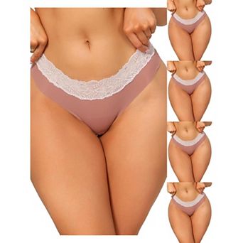 5 Packs Women's Low-Rise Ice Silk Panties Lace Trim Lingerie No Trace Underwear Breathable Intimates