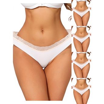 5 Packs Women's Low-Rise Ice Silk Panties Lace Trim Lingerie No Trace Underwear Breathable Intimates