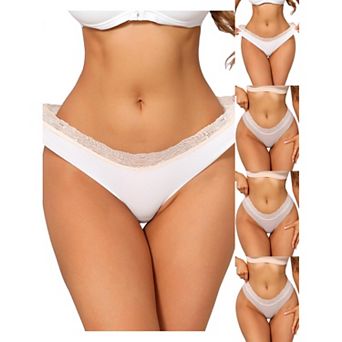 5 Packs Women's Low-Rise Ice Silk Panties Lace Trim Lingerie No Trace Underwear Breathable Intimates