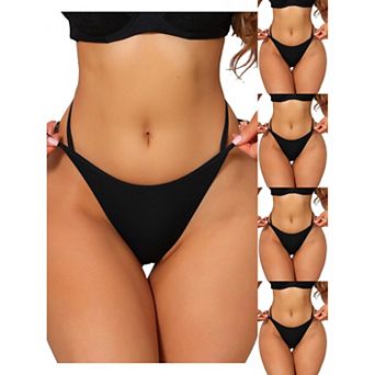 5 Packs Women's Low Waisted String Underwear High Cut Ice Slik Briefs Thongs
